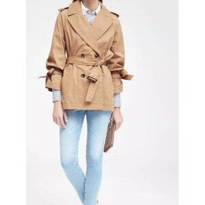 Banana Republic Sz L Trench Coat Water Resistant Beige Camel Classic Preppy